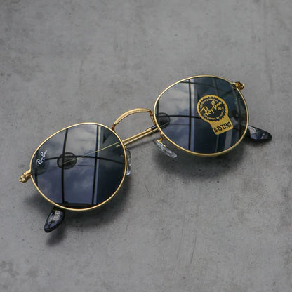 RB Black & Gold Round Sunglass For Unisex