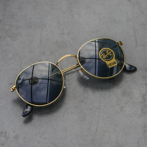 RB Black & Gold Round Sunglass For Unisex