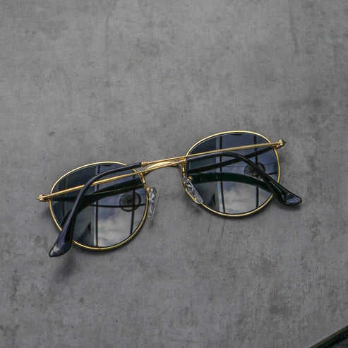 RB Black & Gold Round Sunglass For Unisex