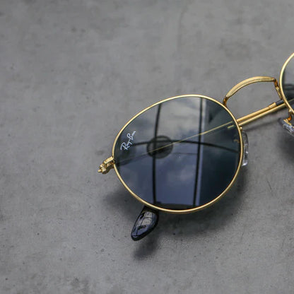 RB Black & Gold Round Sunglass For Unisex