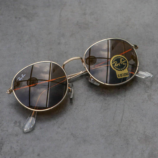 RB Brown & Gold Round Sunglass For Unisex