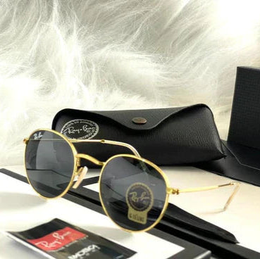 RB New Black & Gold Round Sunglass For Unisex