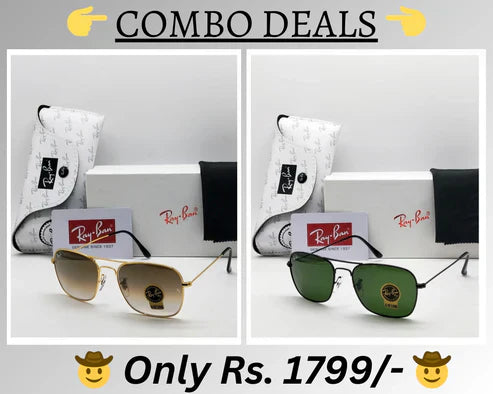 RB Black & Gold Oval Trendy Hot Favourite Wintage Sunglass combo For Unisex.