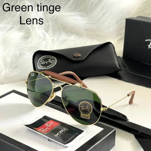 RB Green & Gold Fancy Aviator Bridge Sunglass For Unisex